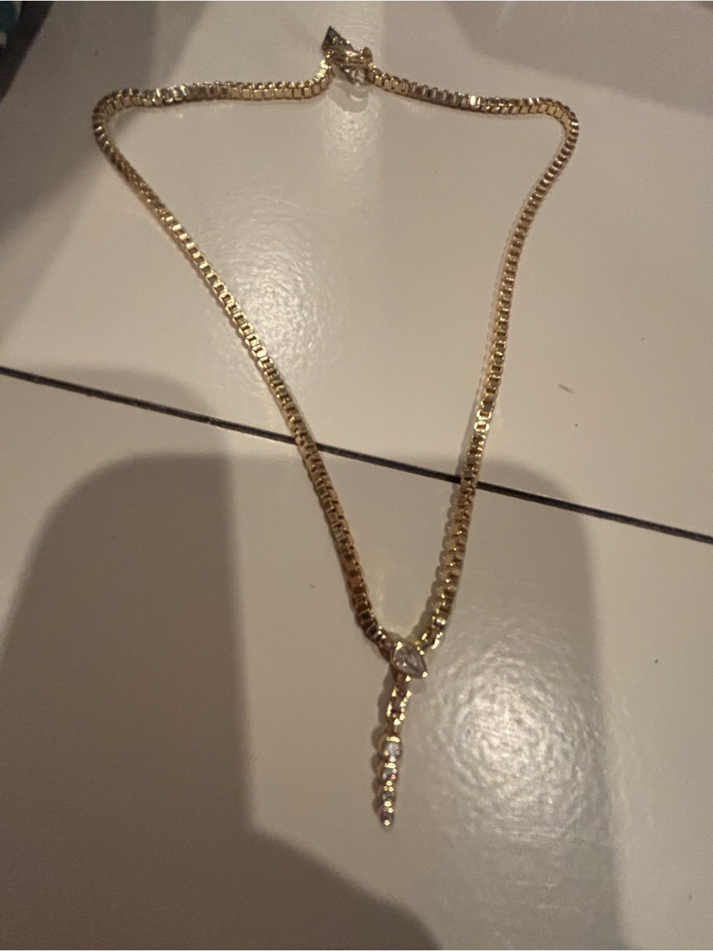Gold Necklace with Crystal Drop Pendant